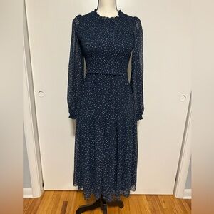 Wilfred NWOT blue tiered midi prairie dress XS smocked gorgeous Aritzia